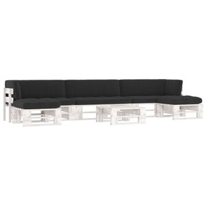 vidaXL Salon de jardin palette 6 Pièces et coussins pin imprégné de blanc