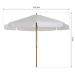 Parasol droit rond grande taille de jardin Ø 3 25 x 2 5H m bois de bambou polyester crème