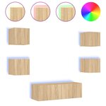 vidaXL Meuble TV muraux 5 Pièces avec lumières LED chêne sonoma
