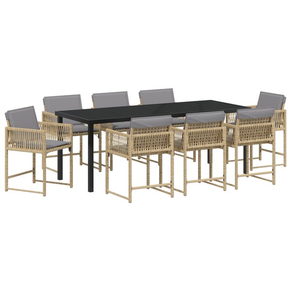 vidaXL Ensemble de Salle à Manger de Jardin 9 Pièces avec Coussins Beige Rattan Poly