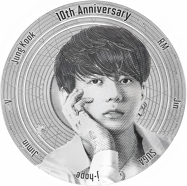 Pièce de monnaie en Argent g 12.6 Millésime 2023 BTS 10th Anniversary JUNG KOOK BTS