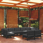 vidaXL Salon de jardin 10 Pièces avec coussins Noir Bois de pin massif
