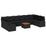 vidaXL Ensemble de canapé de jardin de 11 pièces avec coussins en poly rattan noir et bois d'acacia