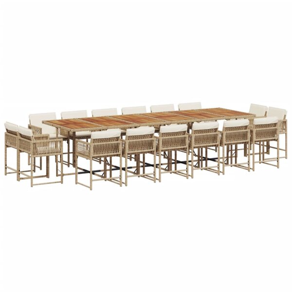vidaXL Ensemble à manger de jardin et coussins 17 Pièces beige