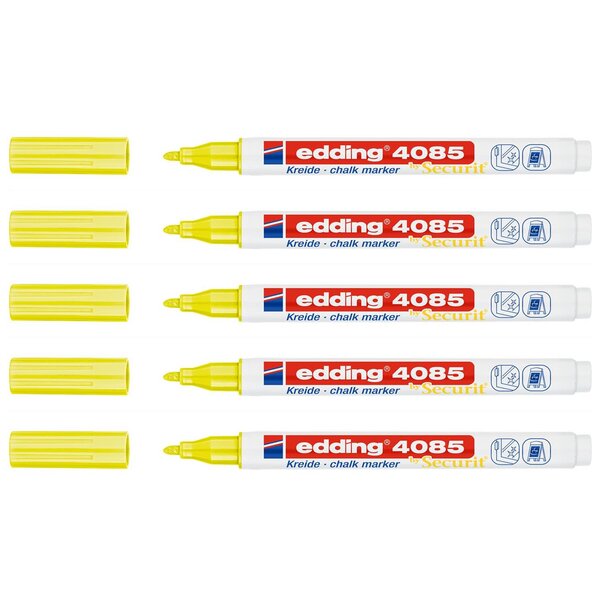 Marqueur Craie Liquide 4085 Jaune fluo Pointe Ronde 1-2 mm x 5 EDDING