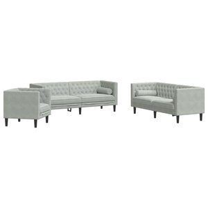 vidaXL Ensemble de canapé Chesterfield et traversins 3 Pièces gris clair