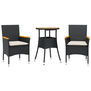 vidaXL Ensemble à manger de jardin et coussins 3 Pièces noir rotin acacia