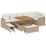 Canapé de jardin 9 pièces avec coussins Beige Poly Rotin Acacia