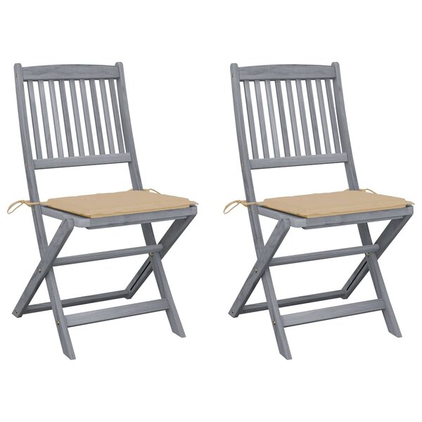 vidaXL Chaises pliables d'extérieur lot de 2 et coussins Bois d'acacia