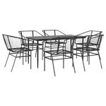 vidaXL Ensemble à manger de jardin 7Pièces noir poly rotin verre