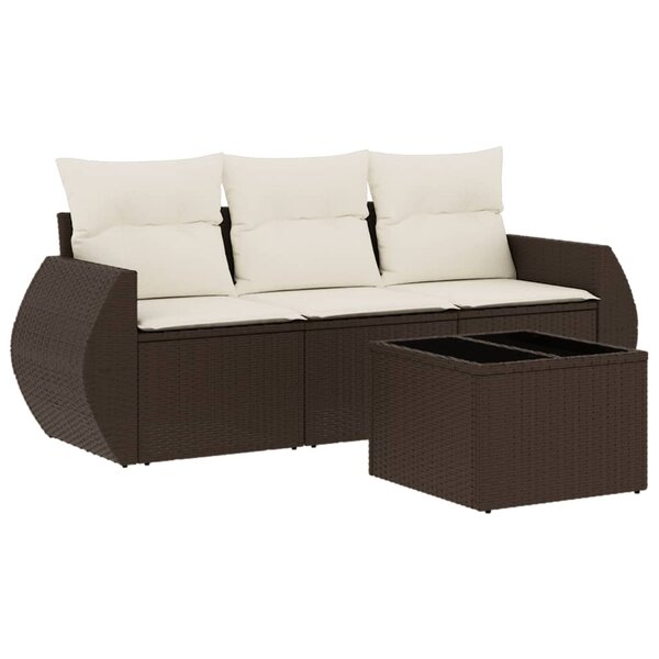 vidaXL Salon de jardin 4 Pièces avec coussins marron résine tressée