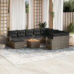 vidaXL Salon de jardin 11 Pièces avec coussins gris résine tressée