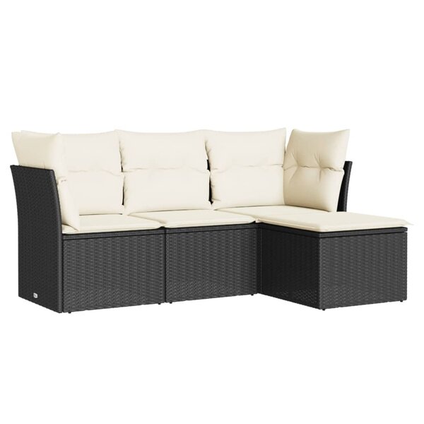 vidaXL Salon de jardin 4 Pièces avec coussins noir résine tressée