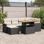 vidaXL Salon de jardin avec coussins 7 Pièces noir résine tressée acacia