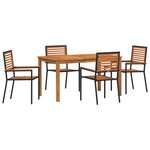 Ensemble de repas de jardin 5 pièces en poly rotin noir et acacia
