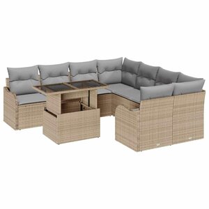 vidaXL Ensemble de canapé de jardin avec coussin 9 Pièces Beige Polyrotin