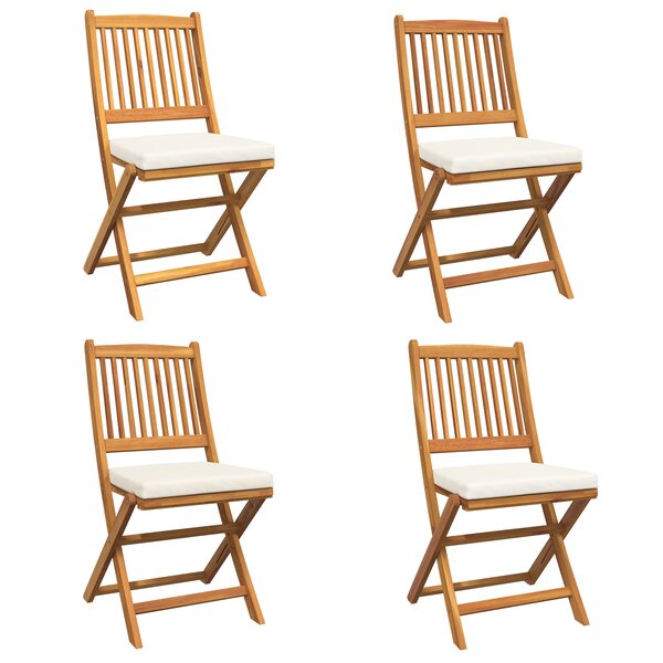 Chaises de jardin pliantes vidaXL avec coussin blanc 4Pièces en bois d'Acacia