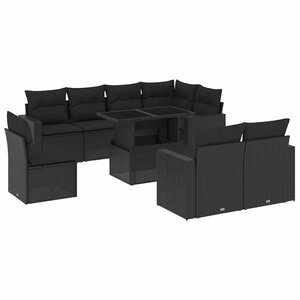 vidaXL Salon de jardin 9 Pièces avec coussins noir résine tressée