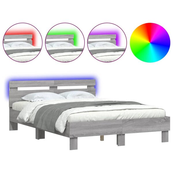 vidaXL Cadre de lit avec LED sans matelas sonoma gris 120x190 cm