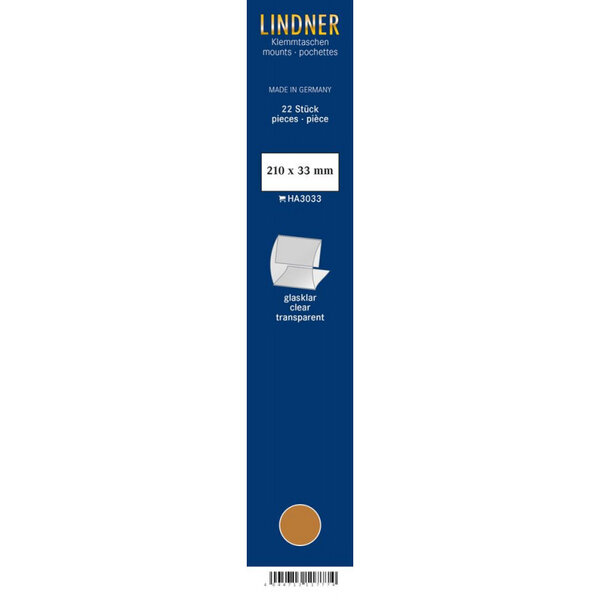 Bandes Klemmfix double soudure 210 x 33 mm pour timbres-poste. Fond - Transparent