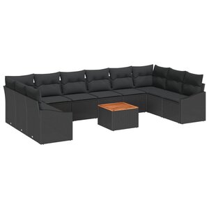 vidaXL Ensemble de canapé de jardin 11 Pièces Noir Poly rotin