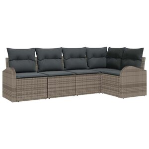 vidaXL Ensemble de canapé de jardin avec coussin 5 Pièces Gris Poly rotin