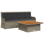 vidaXL Salon de jardin avec coussins 3 Pièces gris résine tressée