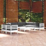 vidaXL Salon de jardin 10 Pièces avec coussins blanc bois de pin massif