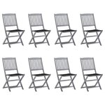 vidaXL Chaises pliables d'extérieur lot de 8 et coussins Bois d'acacia