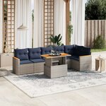 vidaXL Salon de jardin 7 Pièces avec coussins gris résine tressée