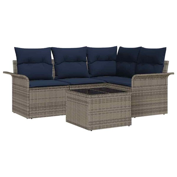 vidaXL Ensemble de canapé de jardin avec coussin 5 Pièces Gris Poly rotin