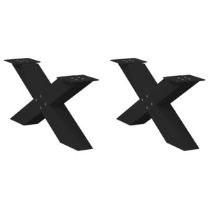 vidaXL Pieds de table basse en forme de X 2 pièces noir 70 x (30-31) cm acier