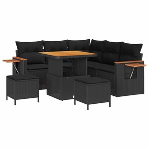 vidaXL Ensemble de canapé de jardin 8 Pièces Noir polyrotin