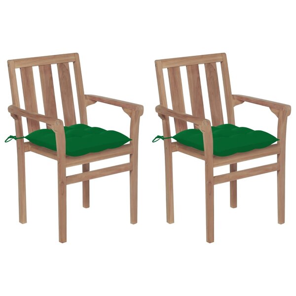 vidaXL Chaises de jardin lot de 2 et coussins vert Bois de teck massif