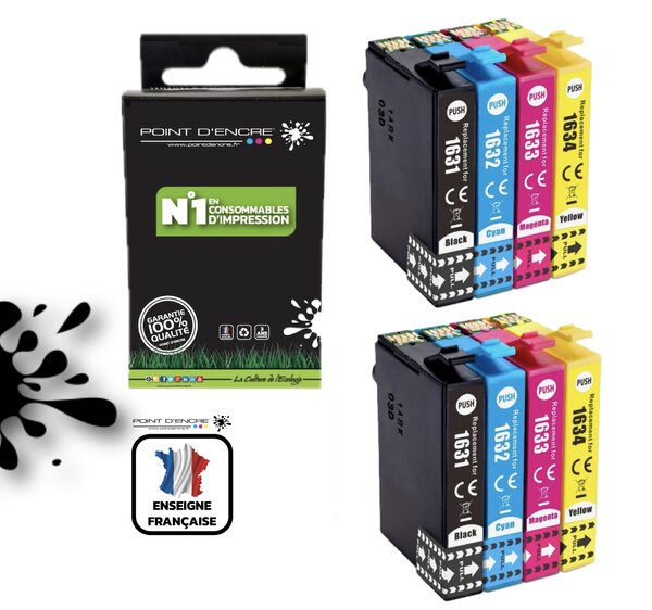 16XL - Stylo Plume - 2 X Pack de 4 Cartouches D'encre Noir/Cyan/Magenta/ Jaune