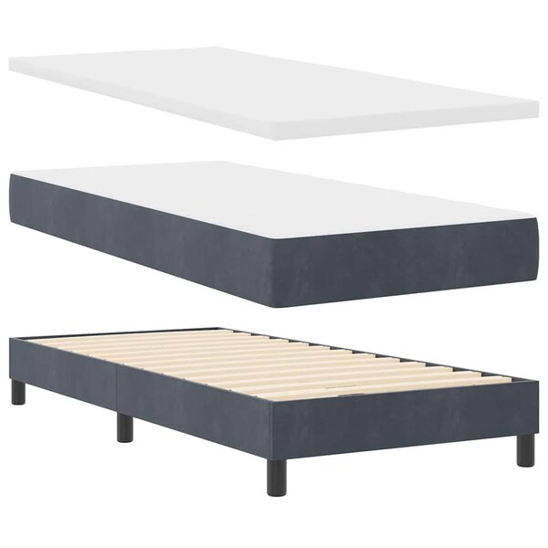 vidaXL Lit à ressorts avec matelas Gris foncé 200 x 90 cm Polyester