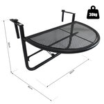 Table suspendue pour balcon dim. 60L x 45l cm hauteur réglable 3 niveaux métal époxy noir