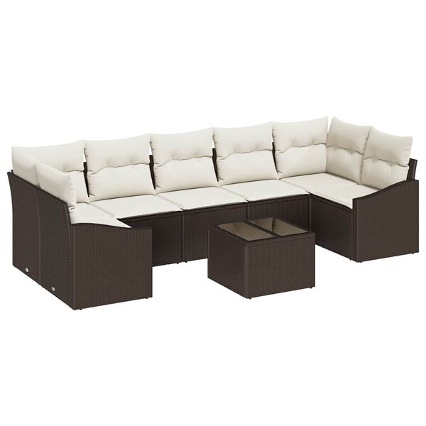 vidaXL Ensemble de canapé de jardin avec coussin 8 Pièces Marron et Crème