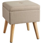 Tectake Tabouret avec coffre de rangement aspect lin ELVA carré - sable