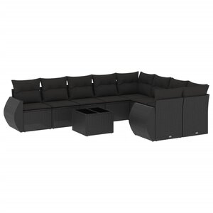 vidaXL Salon de jardin 10 Pièces avec coussins noir résine tressée