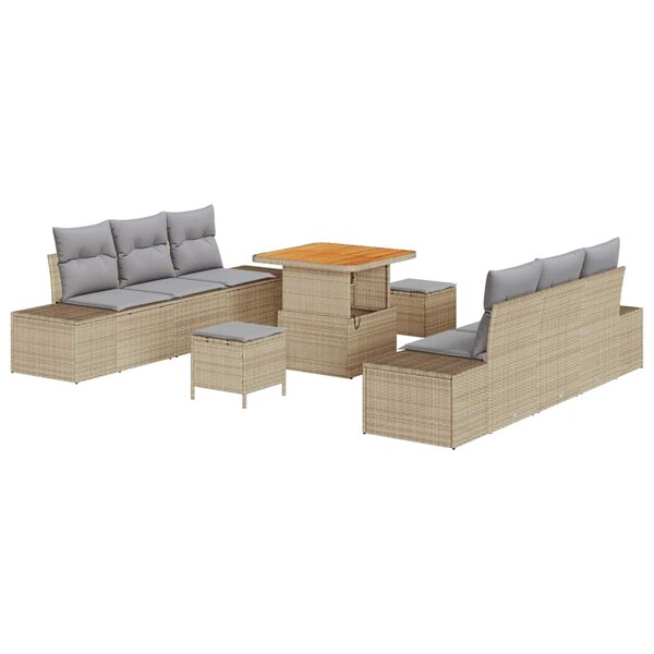 vidaXL Ensemble de canapé de jardin 9 Pièces Beige Poly rotin