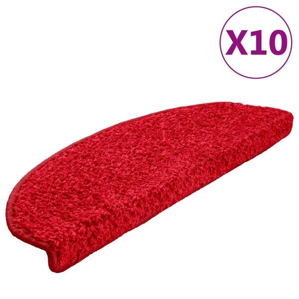 vidaXL Tapis d'escalier 10 pièces 65 x 21 x 4 cm Rouge Demi-rond Grand