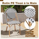 Ensemble de 2 chaises de bistrot françaises chaises de salle à manger sans accoudoirs en rotin tressé à la main pour extérieur blanc 20_0008452