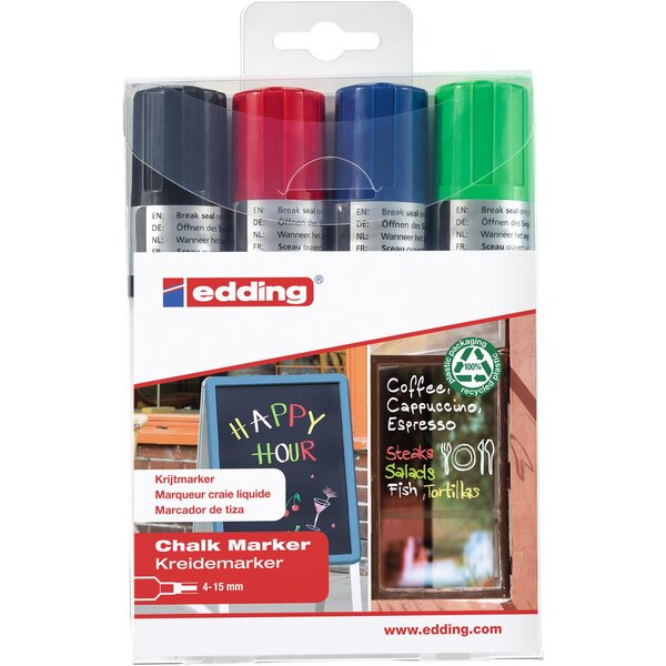 Marqueur craie liquide 4090 Etui de 4 Assorti 4-15 mm EDDING