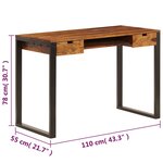 vidaXL Bureau 110x55x78 cm Bois solide de Sesham Acier