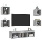 vidaXL Unités murales TV avec LED 7 Pièces gris béton bois d'ingénierie
