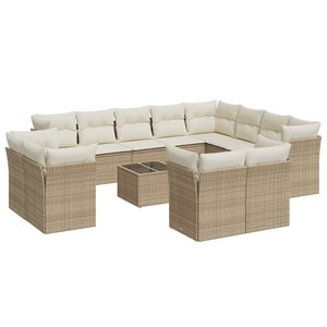 vidaXL Salon de jardin avec coussins 13 Pièces beige résine tressée