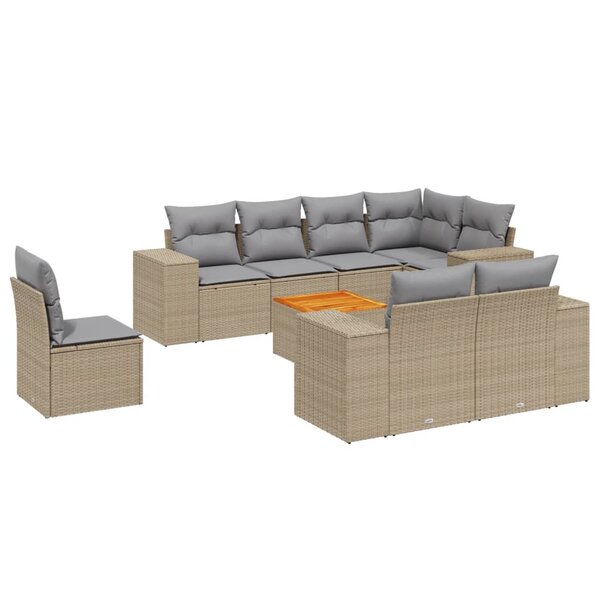 vidaXL Salon de jardin avec coussins 9 Pièces beige résine tressée