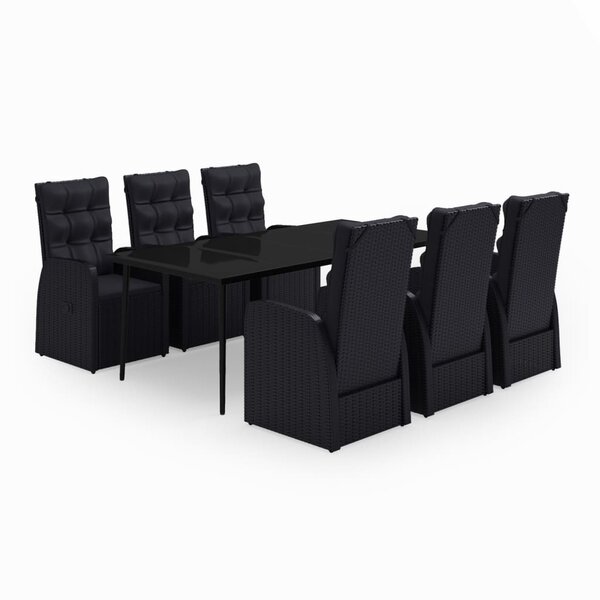 vidaXL Ensemble à manger de jardin avec coussins 7 Pièces Noir