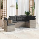 vidaXL Salon de jardin 5 Pièces avec coussins gris clair résine tressée